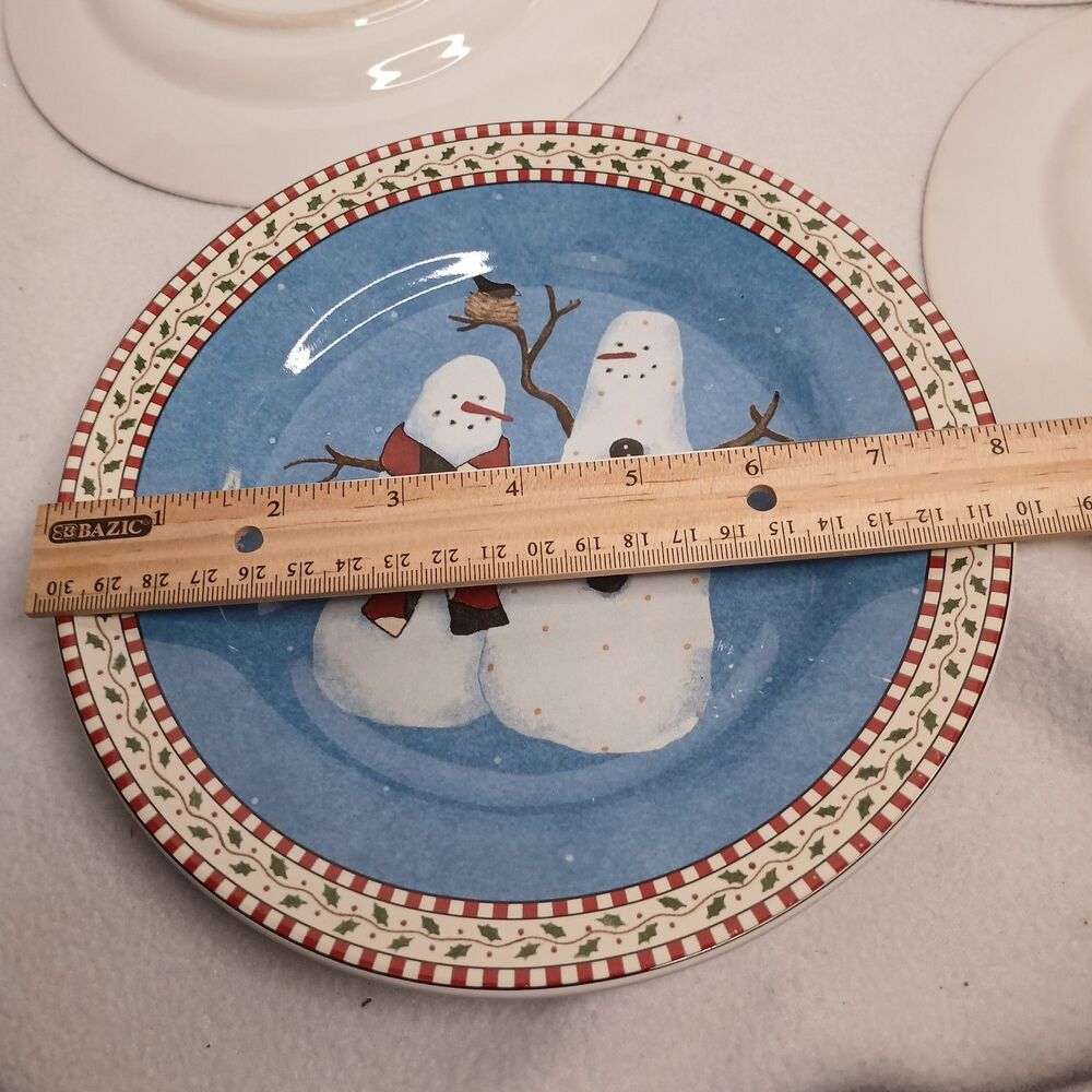 4 Salad Plates Sakura Debbie Mumm 4 Designs Snowman Vintage Stoneware 1997 - Picture 13 of 13